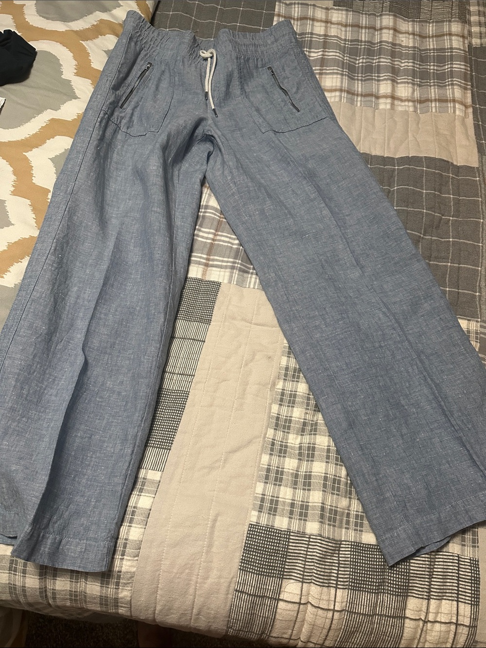 Athleta Chambray Light Blue Wide-Leg Drawstring Pants - Picture 11 of 12